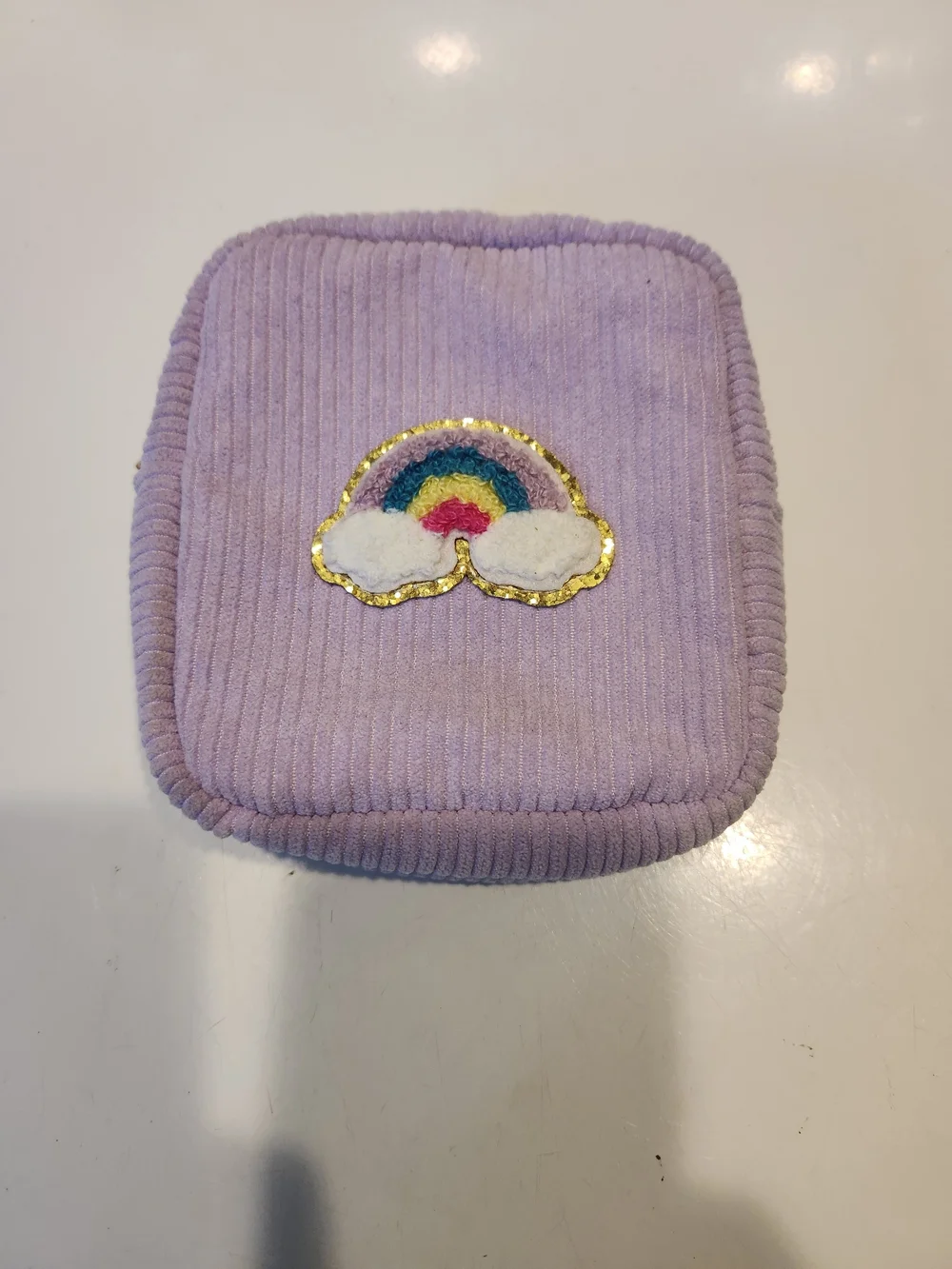 Source Unknown Lavender Corduroy Kids Pouch with Rainbow Patch